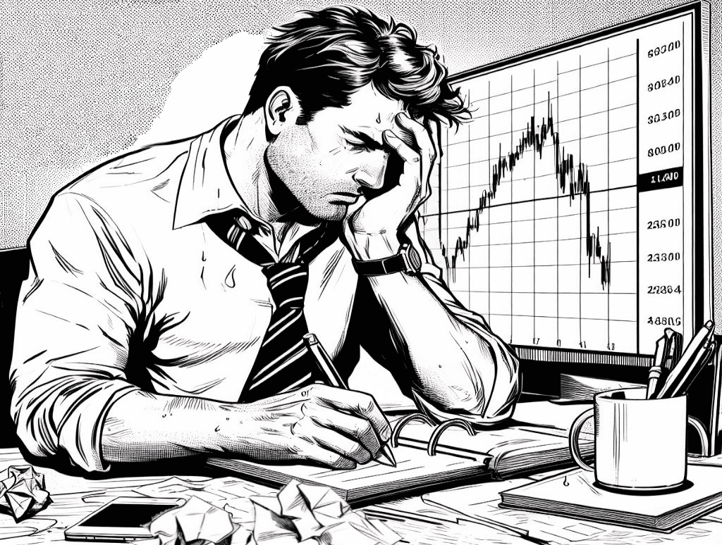Drawdown im Trading: Wie Sie Verluste minimieren und erfolgreich handeln Trader grübelt über die Ursachen seines Drawdowns