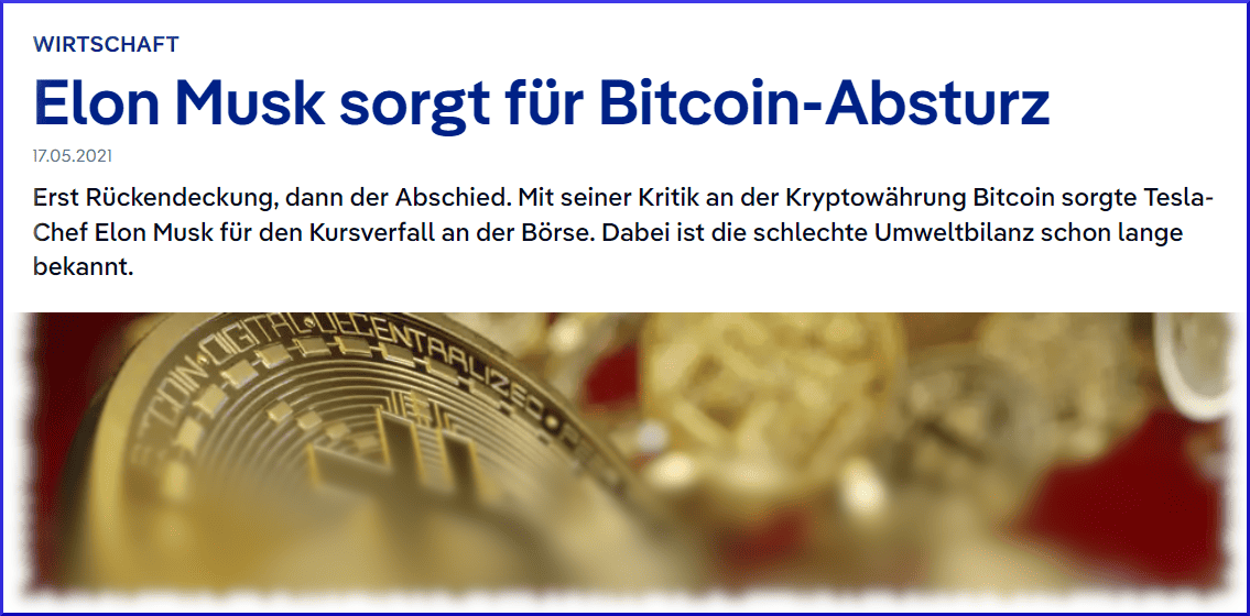 Was ist Open Interest und wie kann es Ihr Trading profitabler machen? Elon Musk sorgt für Bitcoin Absturz - Ausschnitt der Website dw.com