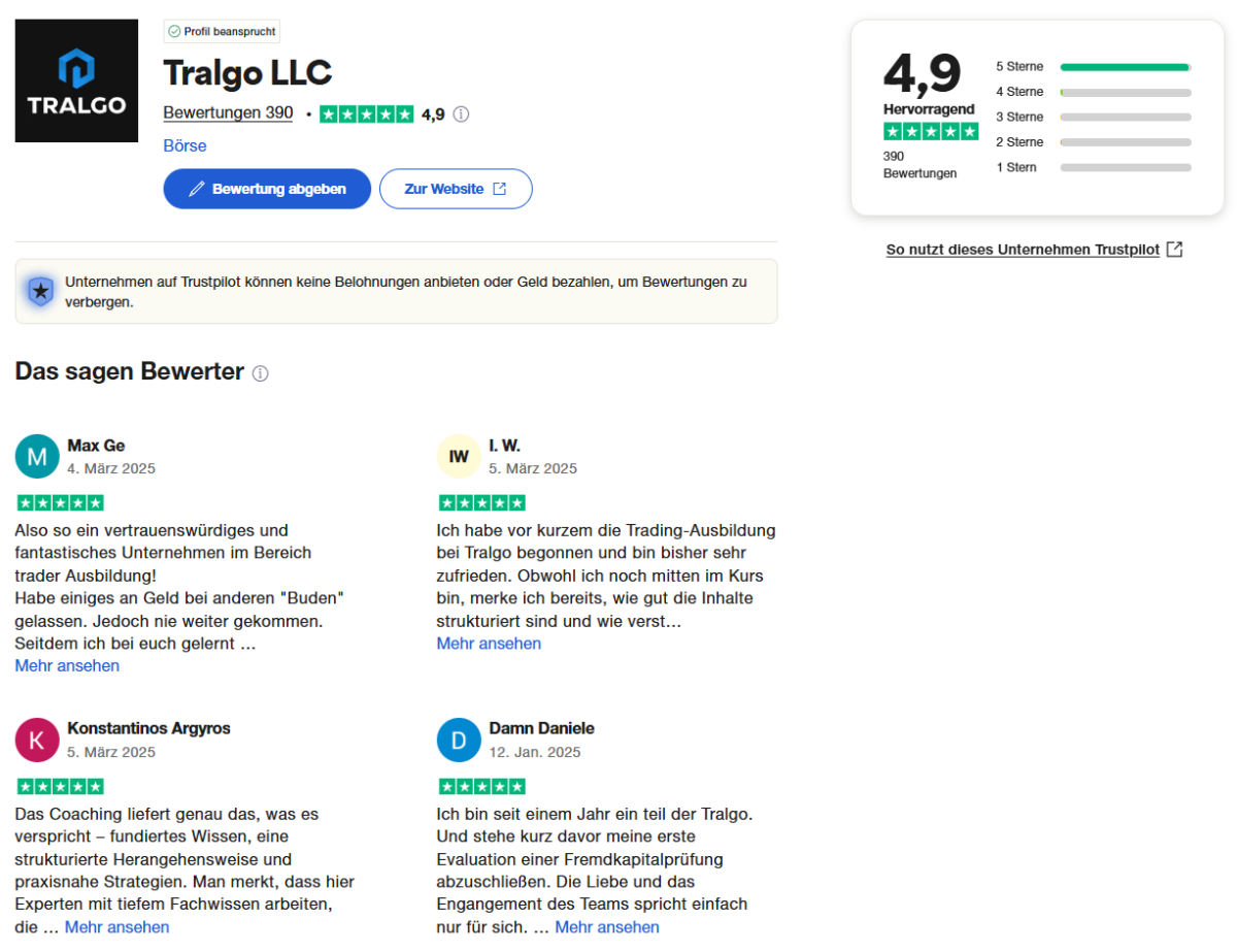 Tralgo - was steckt hinter der Trading-Ausbildung von Eugen Denisenko? Auf Trustpilot fallen die Erfahrungen und Bewertungen zu TRALGO überwiegend positiv aus