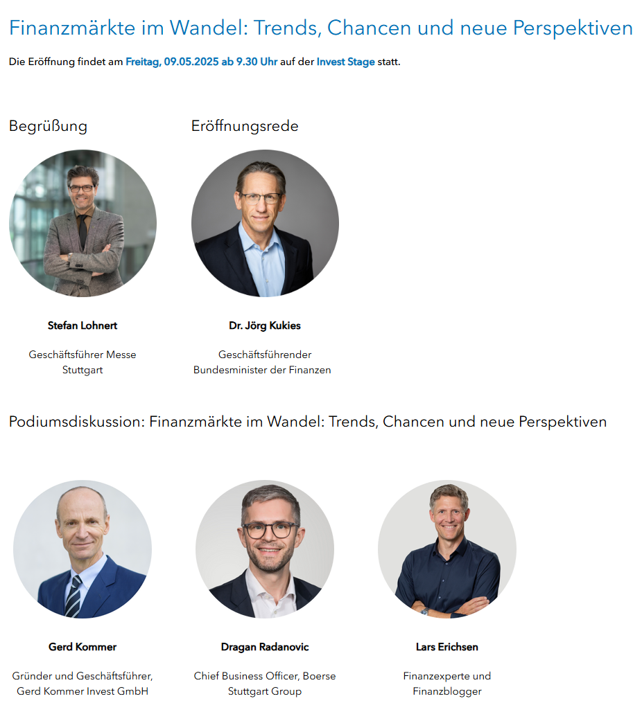 Invest Messe Stuttgart – Alles rund um Finanzen und Geldanlage für Trader, Anleger und Investoren Eröffnung der Invest Messe 2025 in Stuttgart am 9. Mai