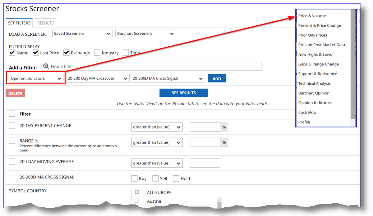 Screenshot zur Erstellung eigener Stock-Screener