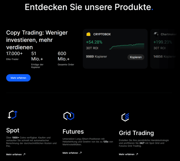 BingX Erfahrung: Die populäre Krypto-Börse im Test (2025) BingX bietet einen umfassenden Funktionsumfang, der vom klassischen Spot-Handel über Futures-Trading bis hin zu Copy-Trading reicht