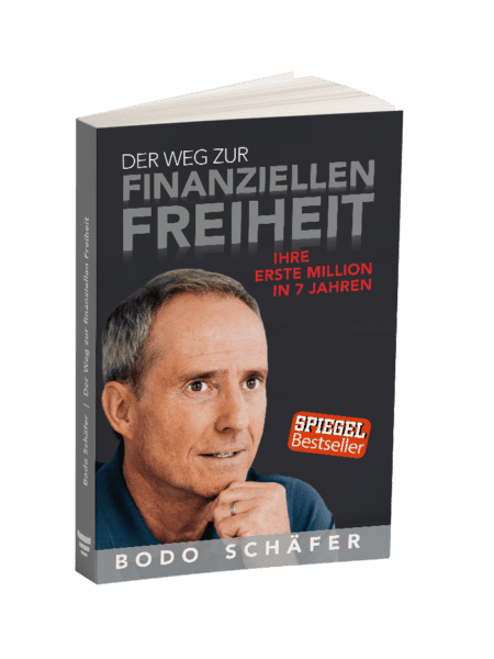 Die besten Bücher von Bodo Schäfer: Erfolgsstrategien für dein finanzielles Wachstum Buchcover von 'Der Weg zur finanziellen Freiheit' von Bodo Schäfer. Das Cover zeigt ein Porträtfoto von Bodo Schäfer, der nachdenklich mit der Hand am Kinn blickt. Der Titel ist in großen weißen und grauen Buchstaben geschrieben, mit dem Untertitel 'Ihre erste Million in 7 Jahren' in roter Schrift. Ein rotes Siegel mit der Aufschrift 'SPIEGEL Bestseller' ist ebenfalls auf dem Cover zu sehen.