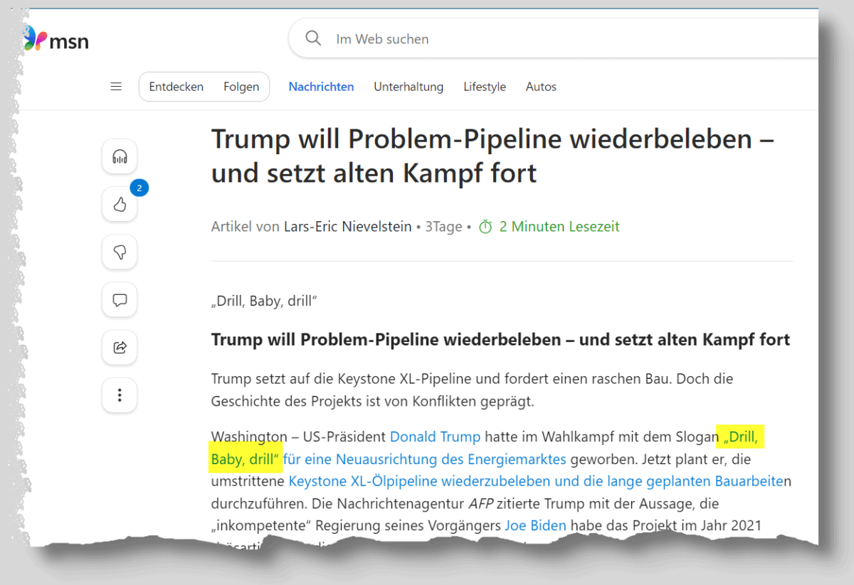 Ausschnitt aus einem Screenshot des nachrichtenportals msn.com