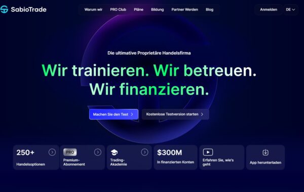 SabioTrade Erfahrungen und Test – Alles über die Challenge der Prop Trading Firma (2025) SabioTrade ist ein noch recht junger Prop-Trading-Anbieter aus Dubai, der bereits mehr als 300 Millionen US-Dollar an Fremdkapital bereitsgestellt hat