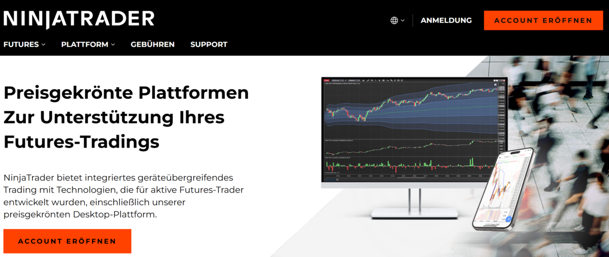 NinjaTrader Erfahrungen, Features & Kosten (2025) der blick auf die startseite von ninjaTrader