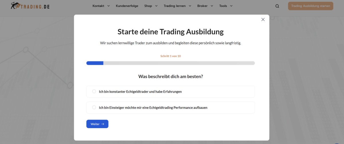 Was bietet Trading.de? Plattform, Ausbildung & Erfahrungen (2025) der ausbildungsprozess bei trading.de mit einem testverfahren