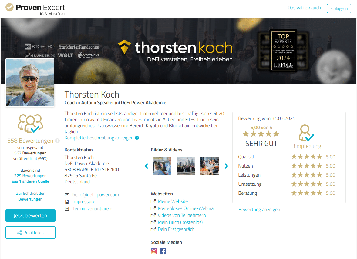 Das DeFinanztraining von Thorsten Koch im Test – Erfahrungen, Inhalte & Kritik Auf Trustpilot und ProvenExpert fallen die Erfahrungen und Bewertungen über das DeFinanztraining von Thorsten Koch überwiegend positiv aus