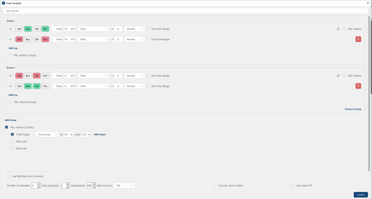 OptionsApp Review - Optionshandel sicher automatisieren (2025) OptionsApp Beispiel für ein Trade Template der Iron Condor Strategie