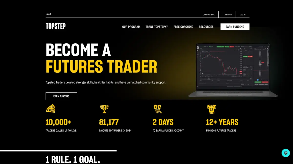 Was ist Prop Trading? Vergleich der besten Anbieter (2025) Screenshot der Topstep Website, eine der beliebtesten Future Prop Firmen