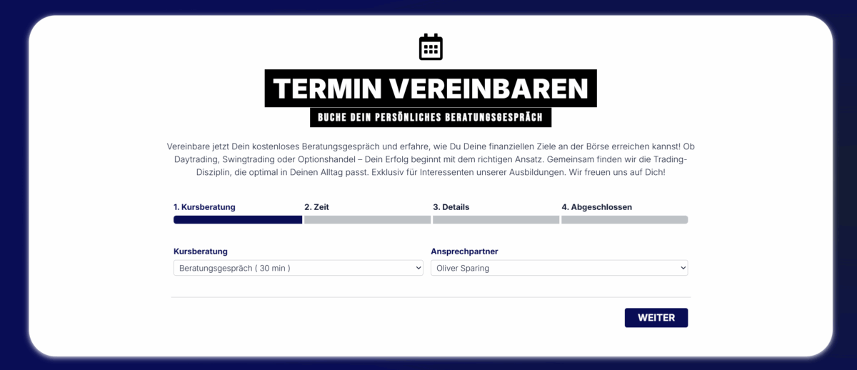 TradeNeon Erfahrungen - Akademie, Software & Kosten (2025) das buchungsformular für ein beratungsgespräch bei tradeneon