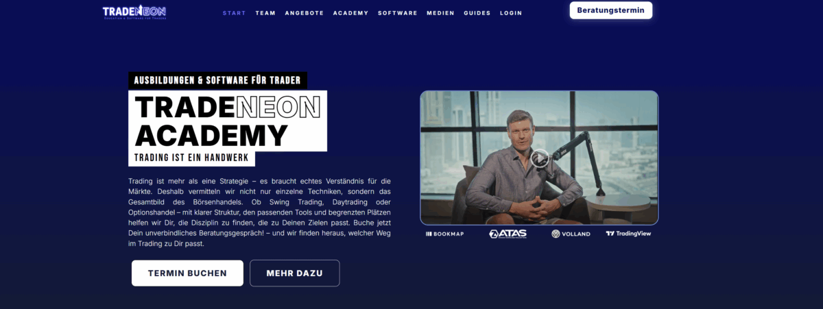 TradeNeon Erfahrungen - Akademie, Software & Kosten (2025) ein blick auf die webseite der tradeneon academy