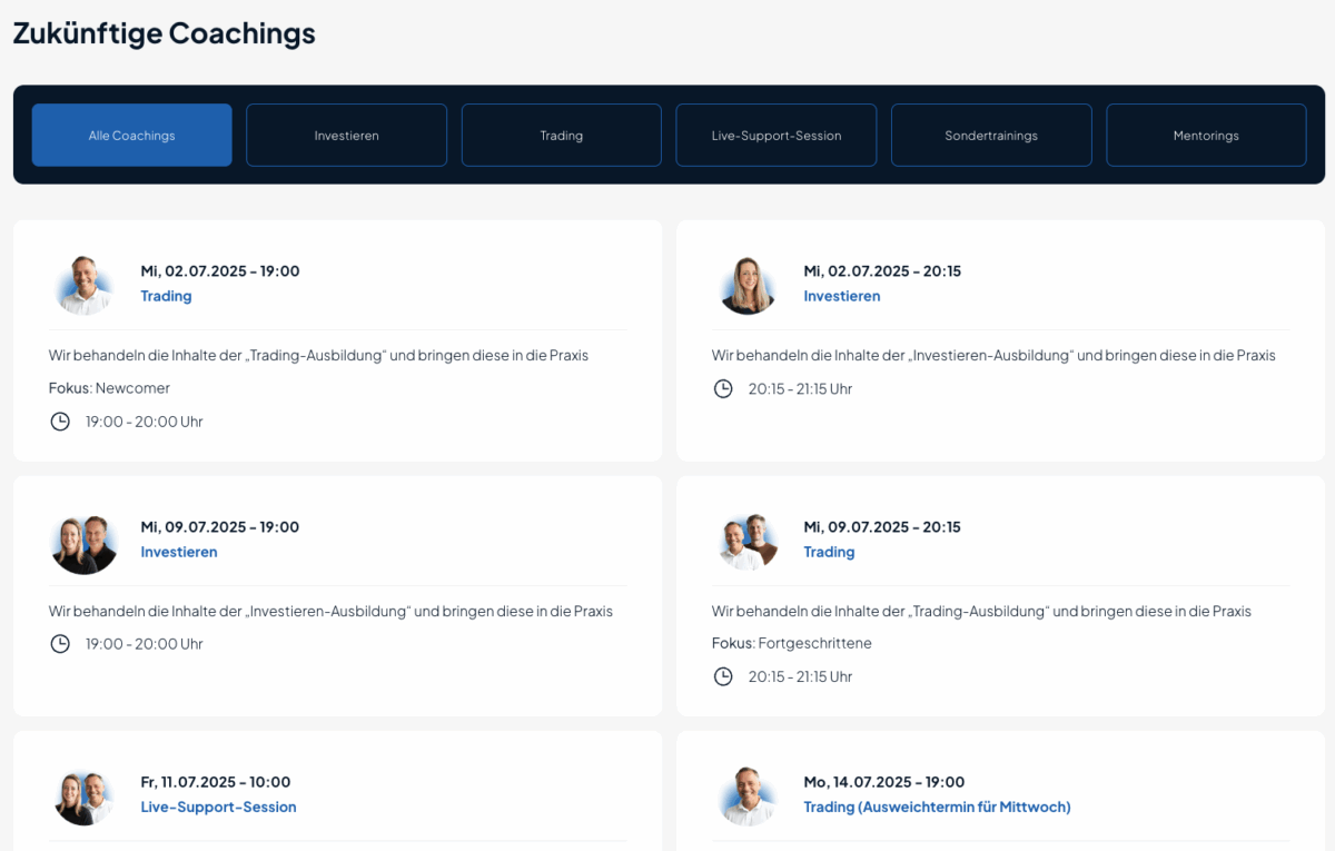 PJM Investment Akademie – die Investmentausbildung von Philipp J. Müller PJM Investment Akademie Coachings Überblick