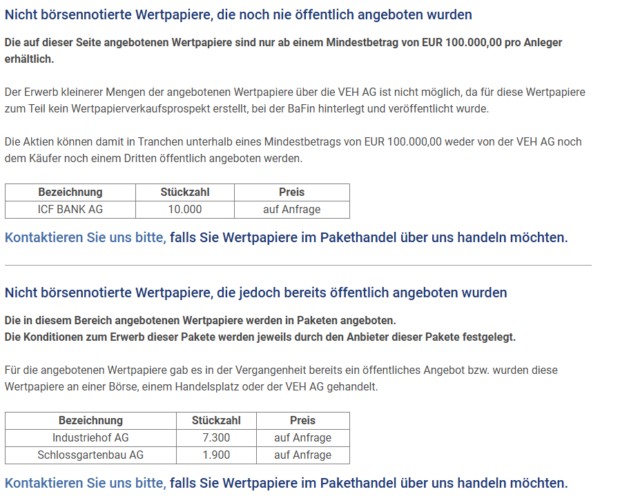 Valora Effekten Handel AG (VEH) – Kursliste, Kosten & Erfahrungen Ab einem Mindestkapital von 100000 € können Investoren auch am nicht börsennotierten Pakethandel bei der Valora Effekten Handel AG teilnehmen