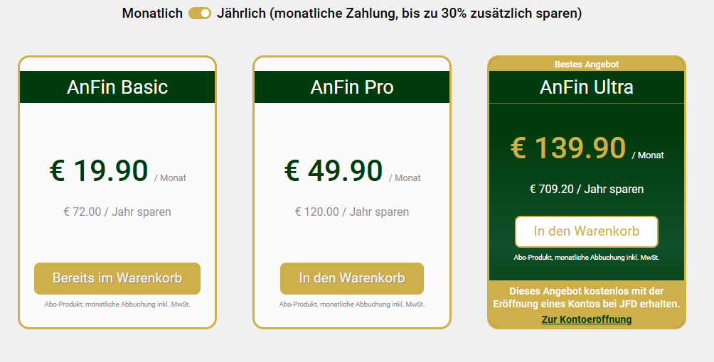 AnFin Erfahrungen – Lohnt sich die Chartsoftware von Formationstrader? Aktuell gibt es AnFin in drei unterschiedlichen Varianten, wobei die günstigste (Anfin Basic) ab 19,90 € pro Monat beginnt
