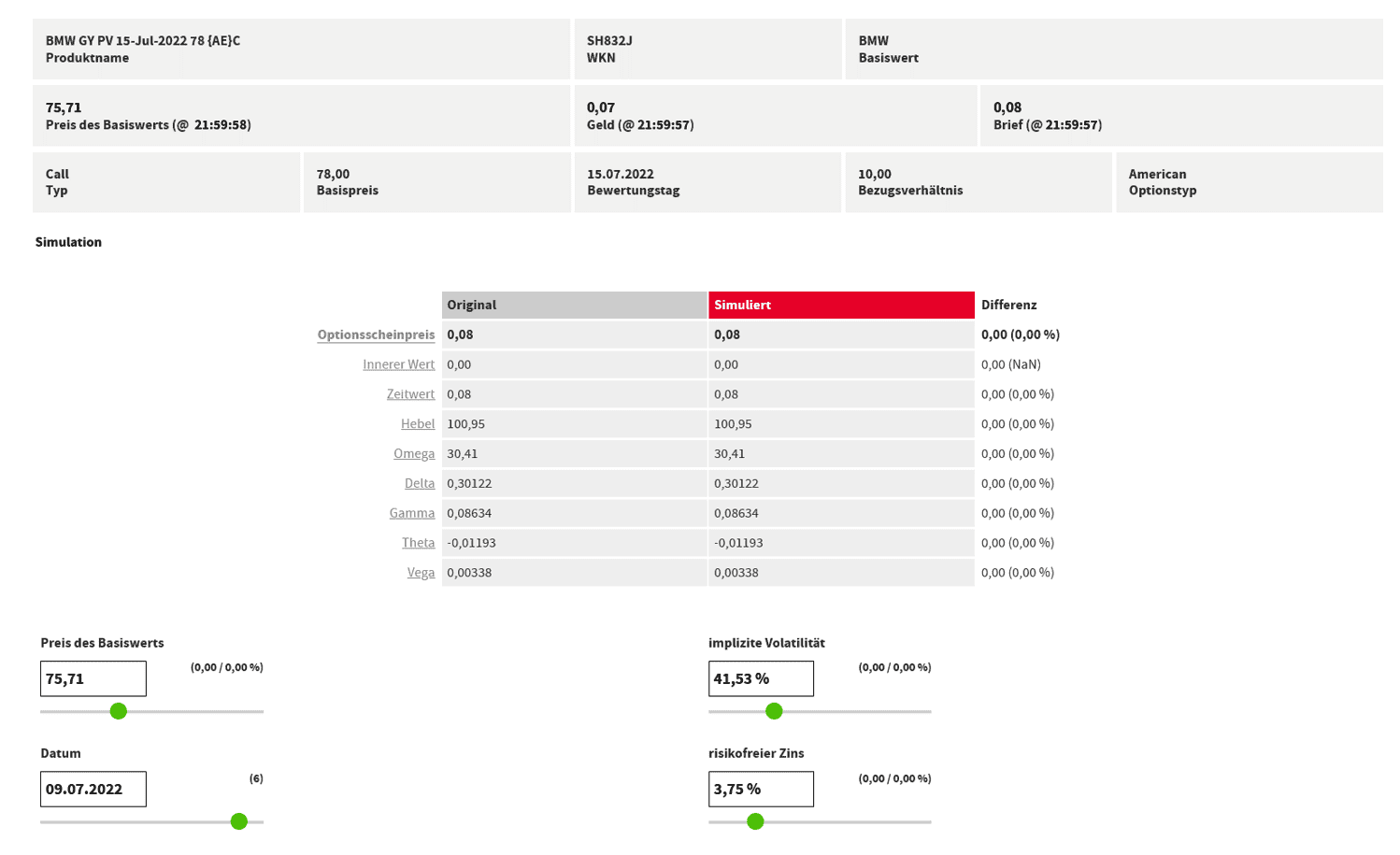 Optionsscheinrechner verstehen & optimal nutzen – der ultimative Guide (2025) Ansicht des Optionsscheinrechners der Societe Generale