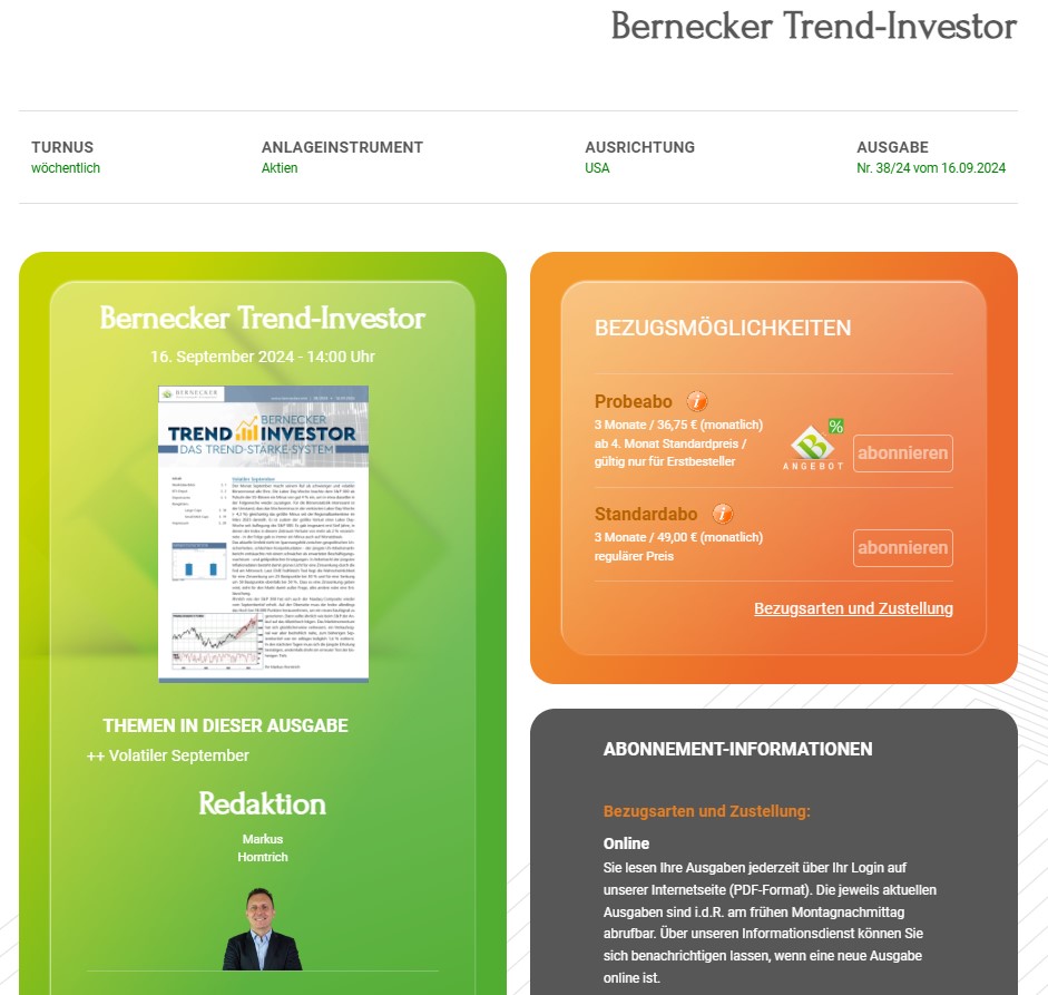 Die Bernecker Börsenbriefe – Aufbau, Inhalte & Kosten (2025) Auf der Homepage kannst du dir genauere Informationen zu den Inhalten und Preisen der einzelnen Börsenbriefe einholen