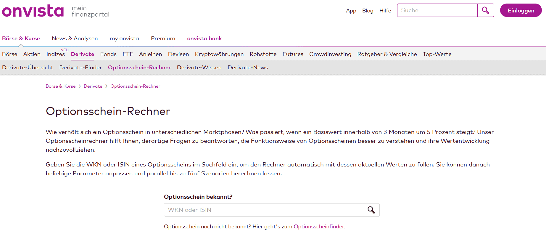 Optionsscheinrechner verstehen & optimal nutzen – der ultimative Guide (2025) Auswahlmenü Optionsscheinrechner der Societe Generale