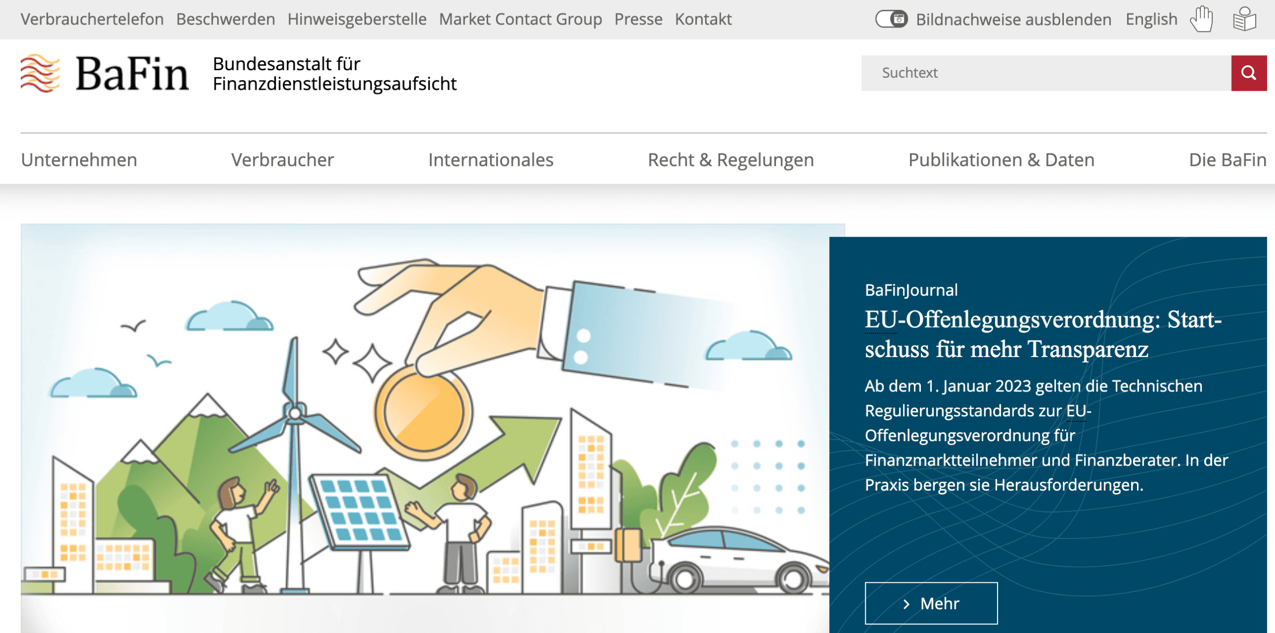 Bafin – Aufgaben, Organisation und Kompetenzen der unabhängigen Finanzdienstleistungsaufsicht (2025) Screenshot der Bafin Webseite