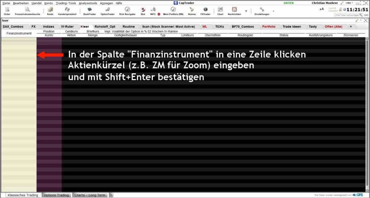 Mit der Trader Workstation (TWS) Optionen handeln? (2025) Einfügen von Basiswerten in der neuen Registerkarte - Vorgehensweise anhand eines Screenshots