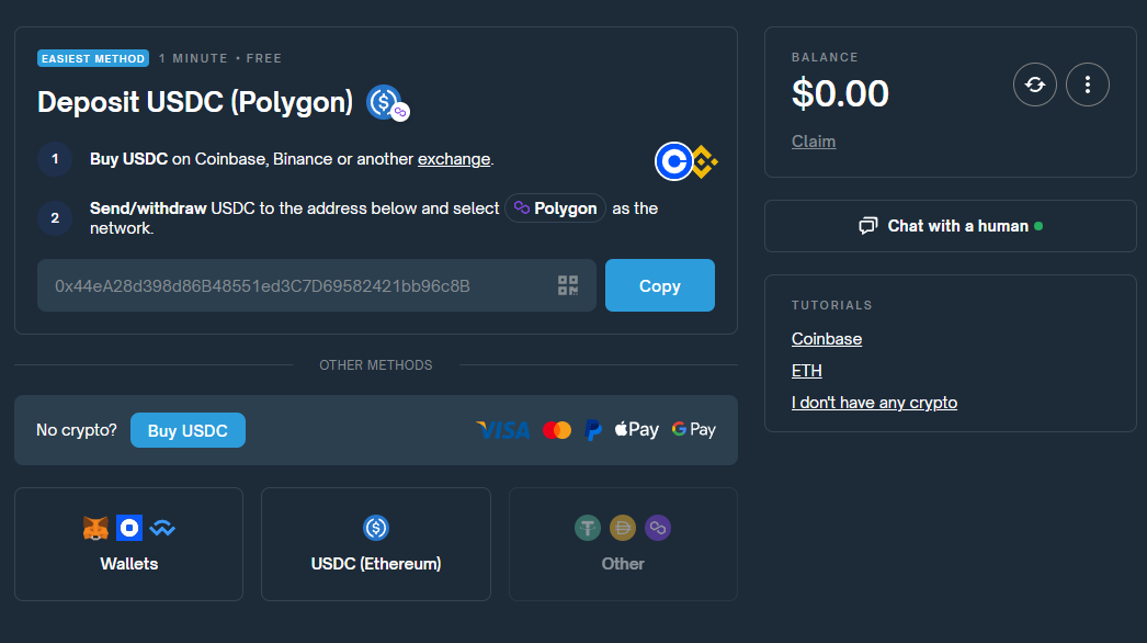 Polymarket Erfahrungen (2025) – Der Prognosemarkt im Test Bei der Anmeldung fordert dich Polymarket auf, USDC über die Polygon Chain einzuzahlen