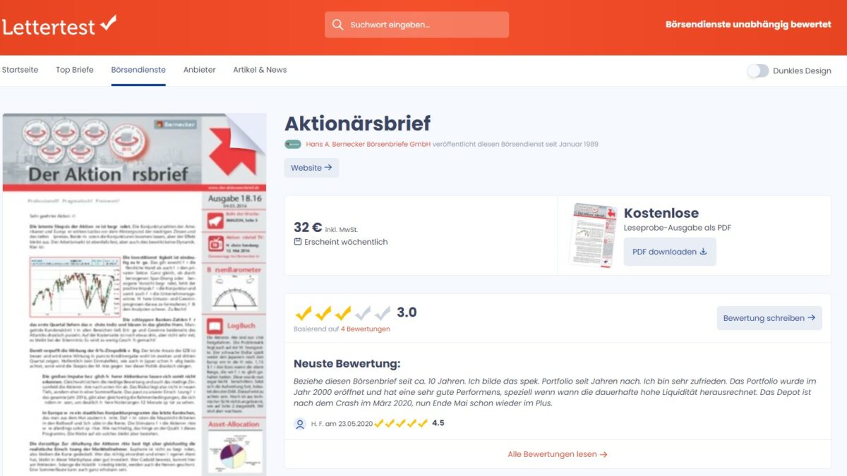 Die Bernecker Börsenbriefe – Aufbau, Inhalte & Kosten (2025) Bei unabhängigen Bewertungsportalen fallen die Erfahrungen mit den Bernecker Börsenbriefen durchwachsen aus