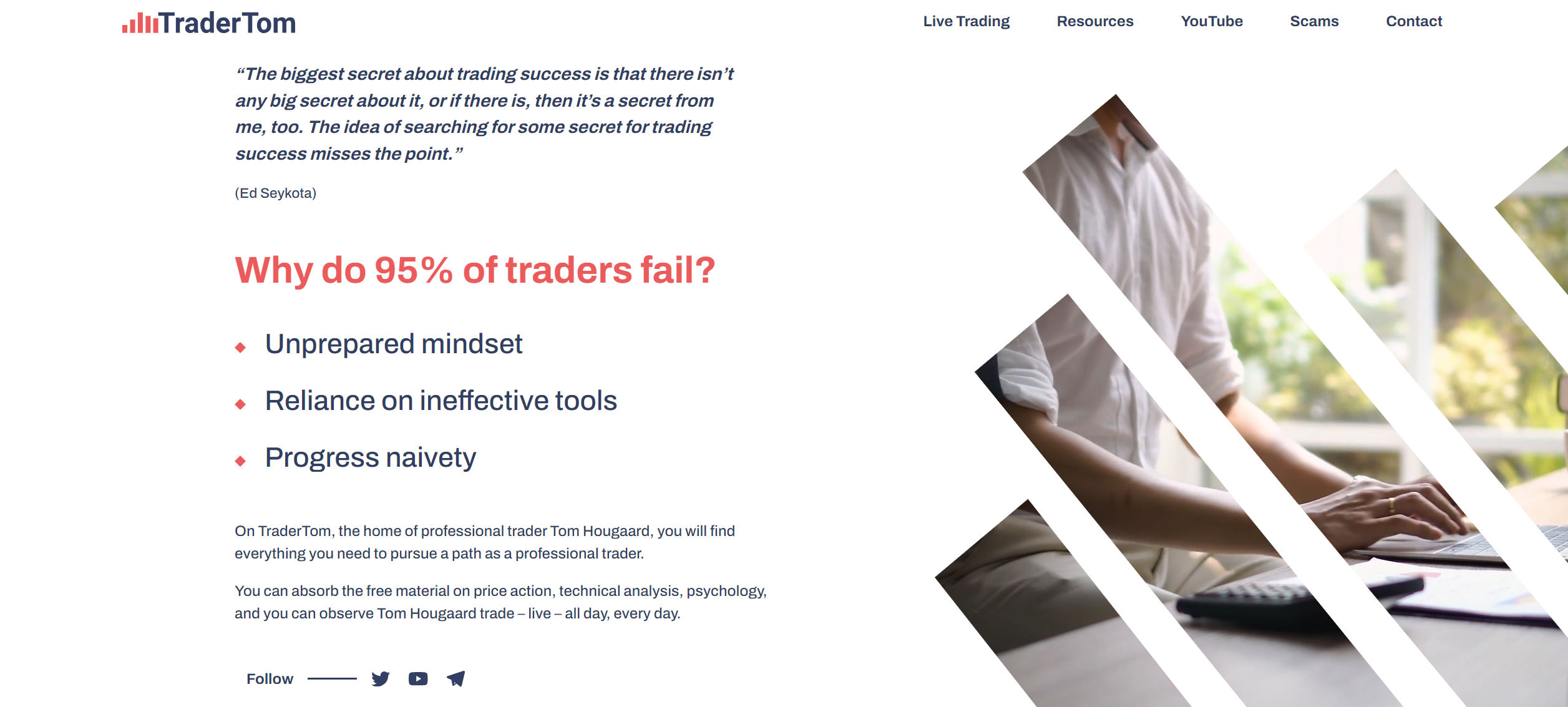 Tom Hougaard - Trader Tom: Angebote, Erfahrung, Kosten (2025) Blick auf die Webseite von Tom Hougaard