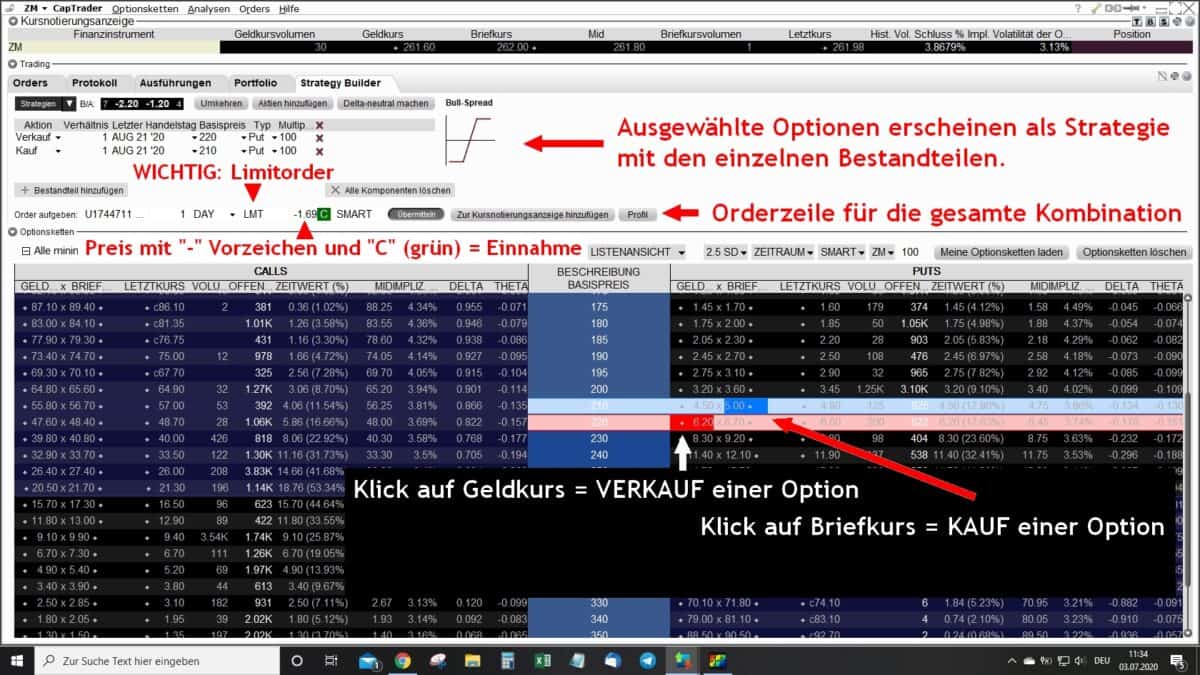 Mit der Trader Workstation (TWS) Optionen handeln? (2025) Der OptionTrader in der TWS - Bilden einer Strategie mit Hilfe der Optionskette