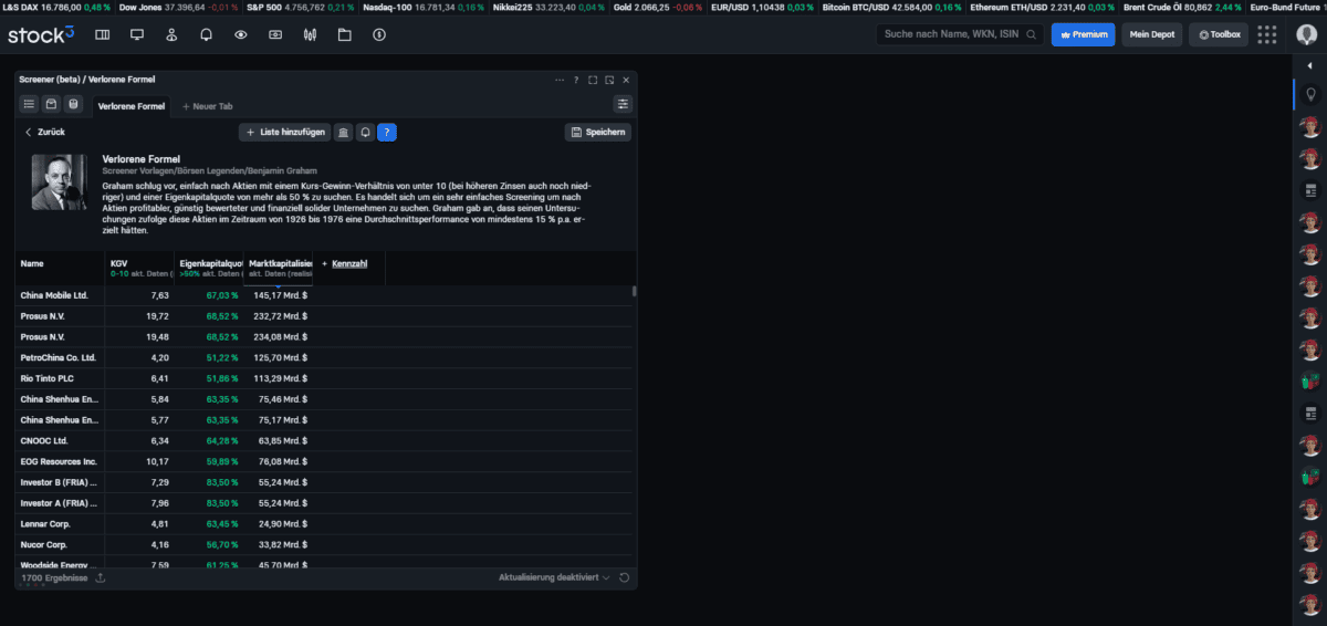 Die 14 besten Aktienscreener im Test (u.a. TradingView, stock3, Finviz, AktienGuide) Der stock3 Aktienscreener ermoeglicht eine einfache Suche nach renditetraechtigen Aktien und ermoeglicht direktes Handeln
