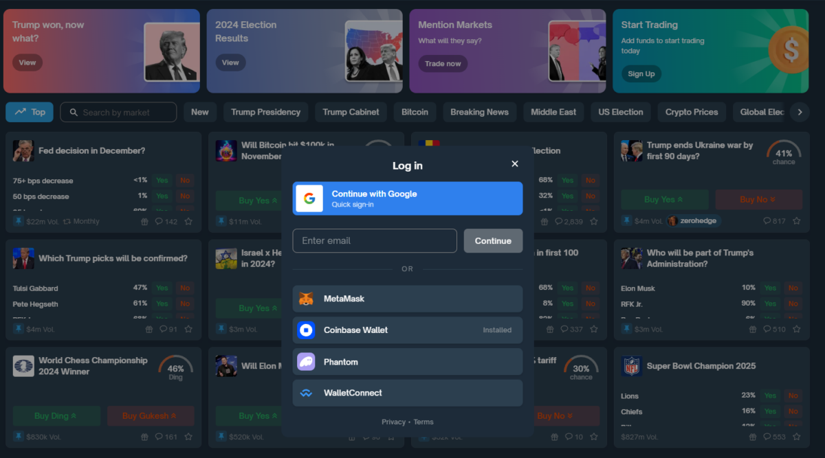 Polymarket Erfahrungen (2025) – Der Prognosemarkt im Test Die Anmeldung bei Polymarket erfolgt entweder über die E-Mail Adresse oder über eine Krypto-Wallet