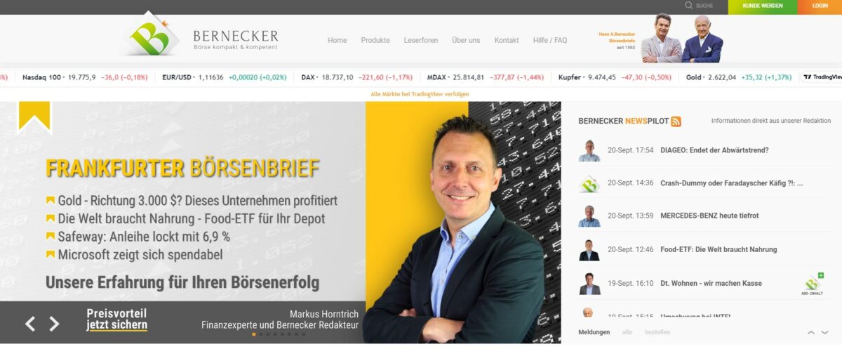 Die Bernecker Börsenbriefe – Aufbau, Inhalte & Kosten (2025) Die Startseite der Bernecker Börsenbriefe