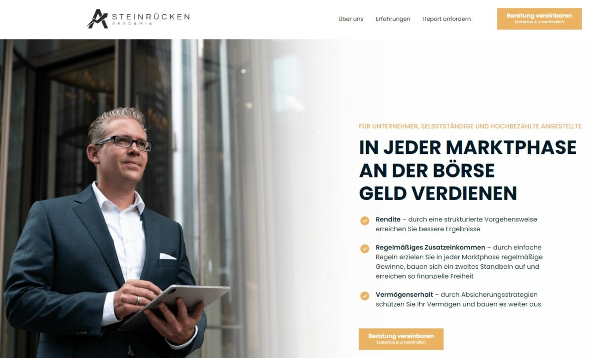 Die Steinrücken Akademie – Börsenausbildung im Test (2025) Die Steinrücken Akademie ist ein Angebot von Mario und Antje Steinrücken für angehende Swing Trader