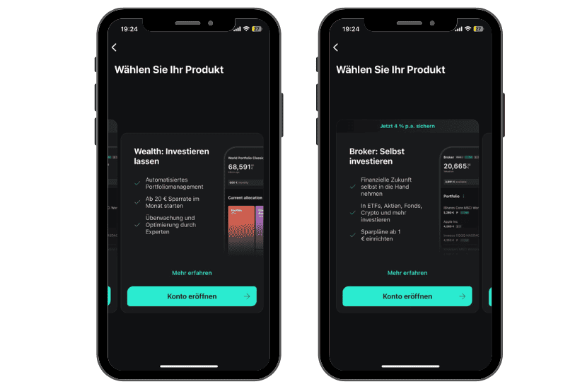 Scalable Capital, der beliebte Online Broker im Fokus: Erfahrungen, Kosten, Seriosität, Test (2025) Direkt bei der Anmeldung muss man sich als Kunde zwischen Scalable Wealth und Scalable Broker entscheiden