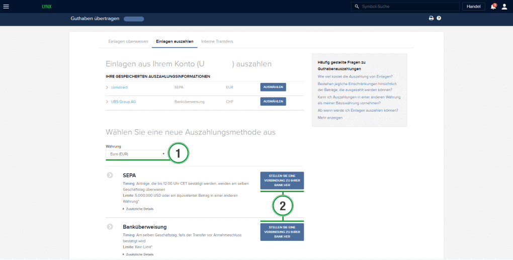LYNX, der beliebte Online Broker im Fokus: Erfahrungen, Kosten, Seriosität, Test (2025) Guthaben übertragen bei Lynx. Einblick in die Kontoverwaltung.