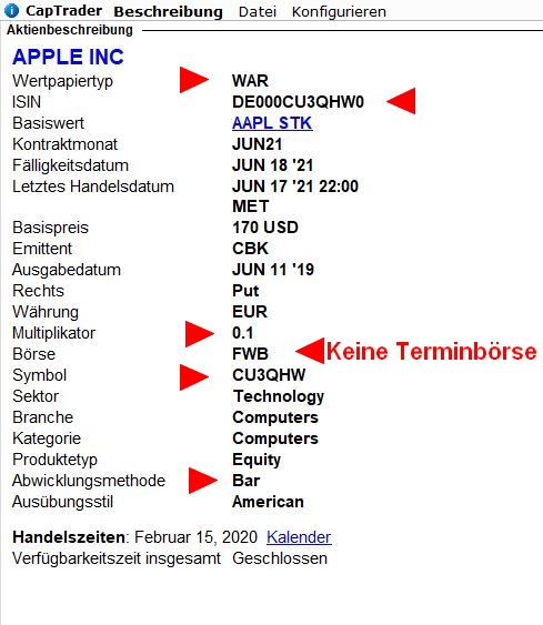 Optionshandel lernen - der ultimative Guide für Einsteiger, mit Video und Beispielen (2025) Optionen handeln - Finanzinstrumentbeschreibung eines Optionsscheins bei CapTrader TWS