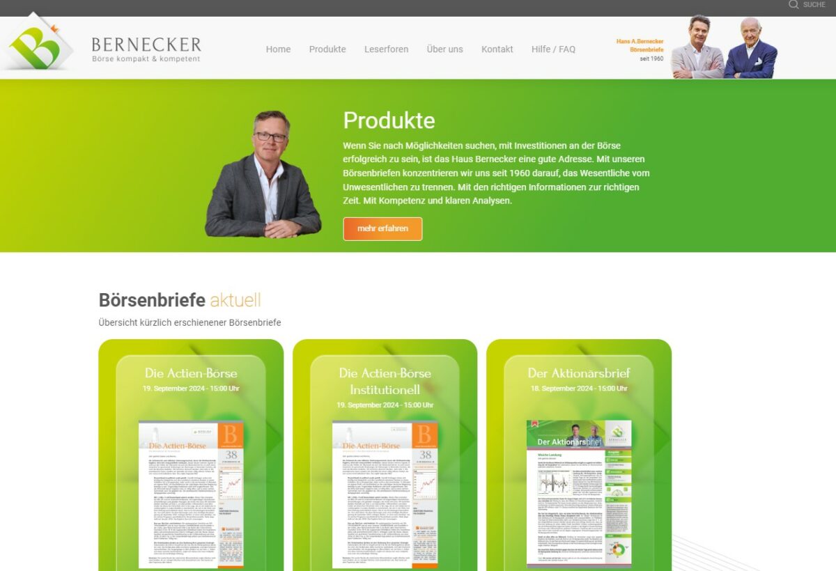 Die Bernecker Börsenbriefe – Aufbau, Inhalte & Kosten (2025) Inzwischen gibt es auf der Homepage bereits 10 unterschiedliche Bernecker Börsenbriefe zur Auswahl