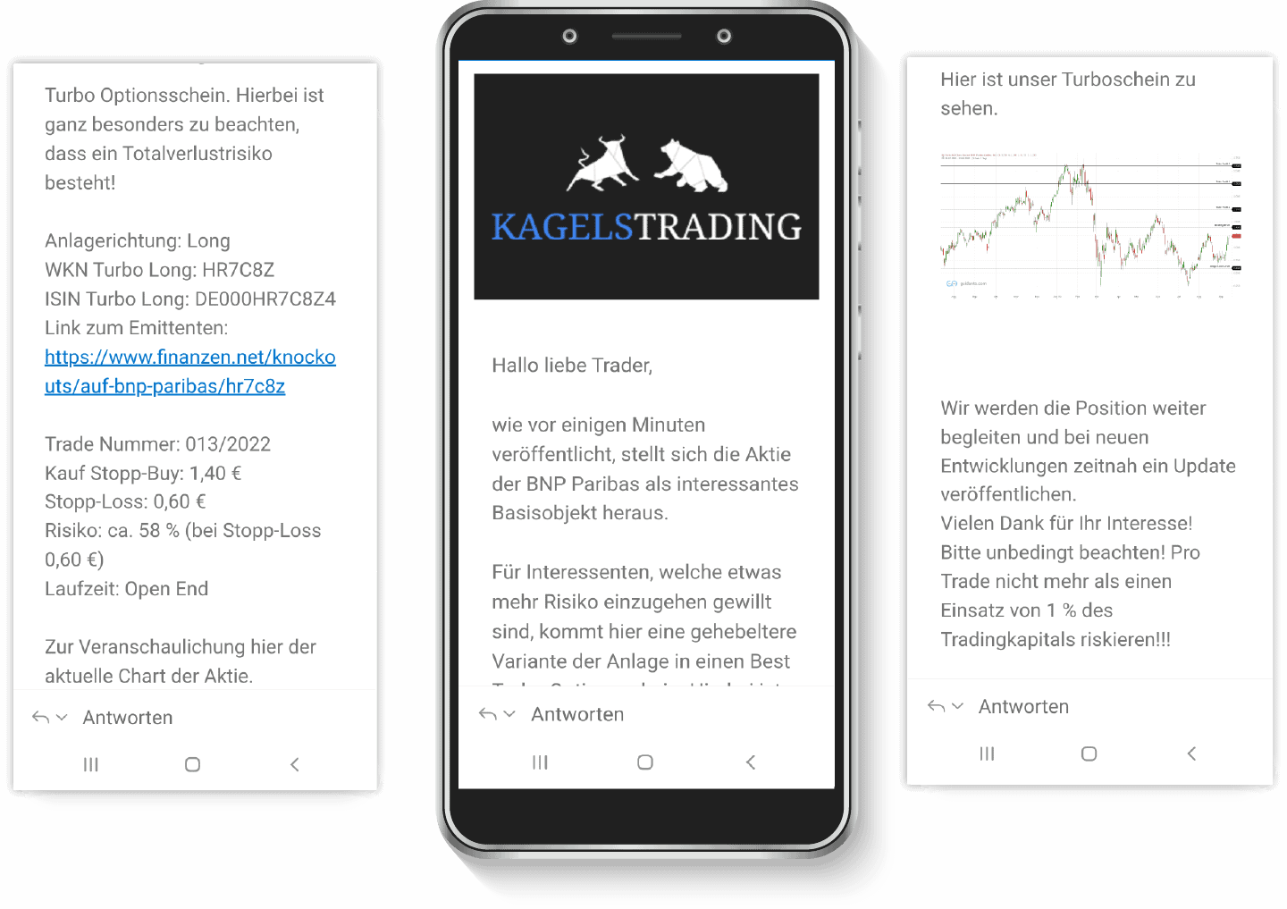 Signale für Optionsscheine 14 Tage testen! Mockup Handy Knockout Swingsignale