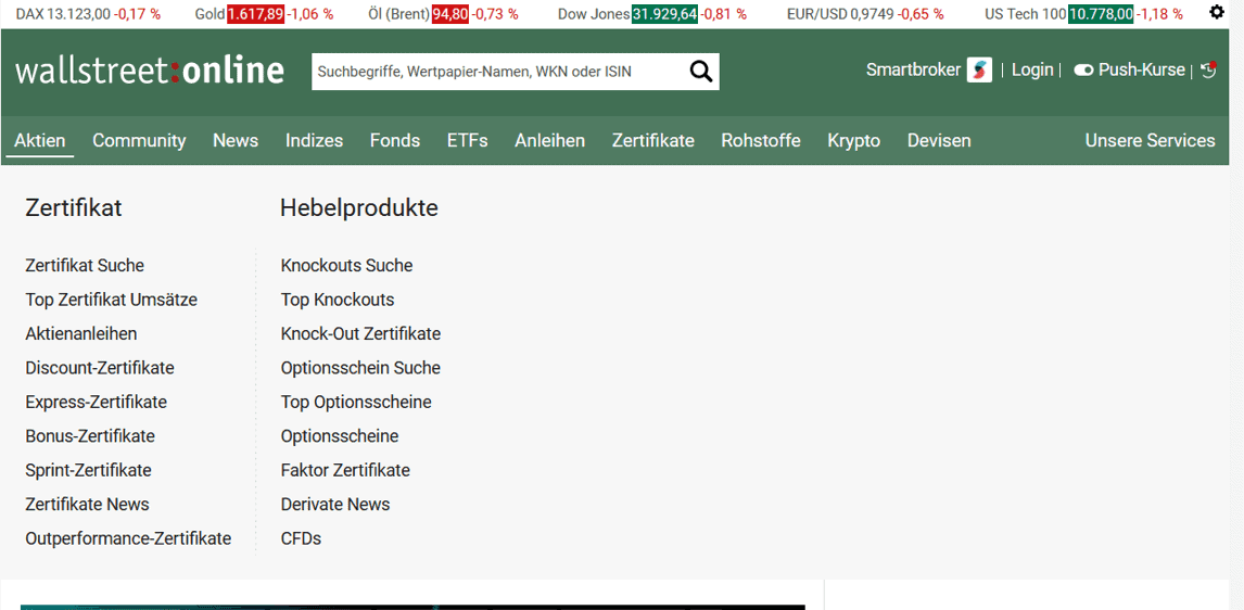 Optionsscheine suchen und finden – so geht man vor. Der ultimative Guide. Optionscheinfinder Wallstreet Online Start