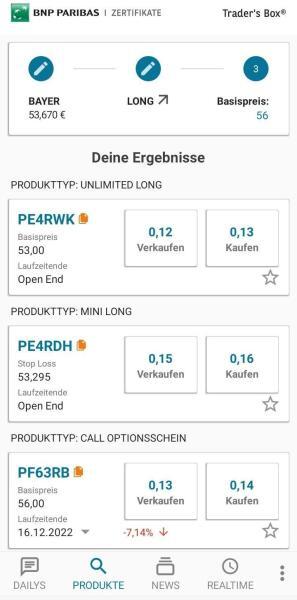 Optionsscheine suchen und finden – so geht man vor. Der ultimative Guide. Optionsscheinfinder App der BNP Paribas Ergebnisanzeige
