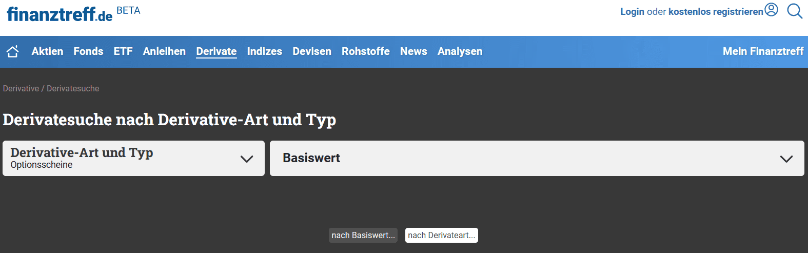 Optionsscheine suchen und finden – so geht man vor. Der ultimative Guide. Optionsscheinfinder Finanztreff Grundauswahl