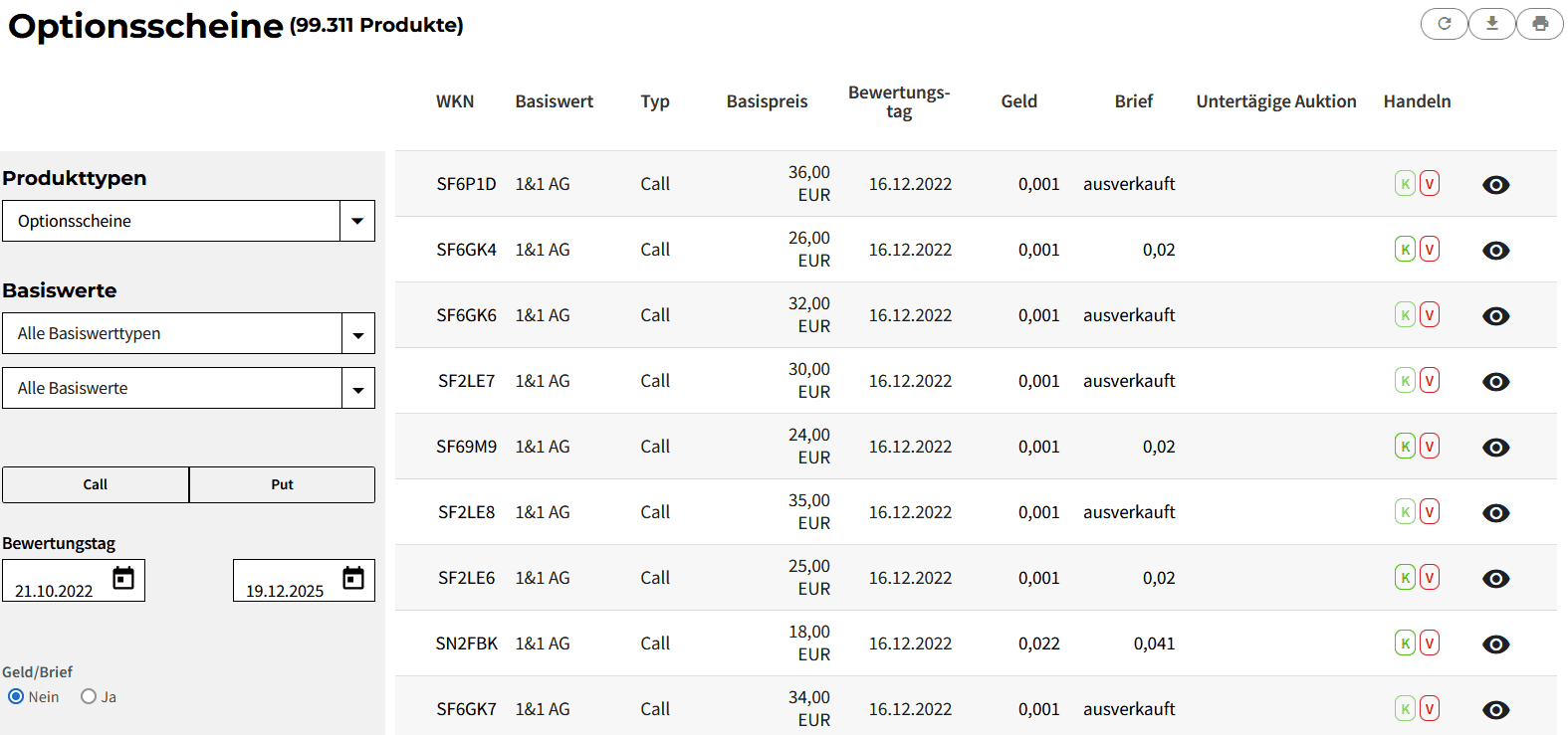 Optionsscheine suchen und finden – so geht man vor. Der ultimative Guide. Optionsscheinfinder Société Générale Grundauswahl mit Eingabemöglichkeiten