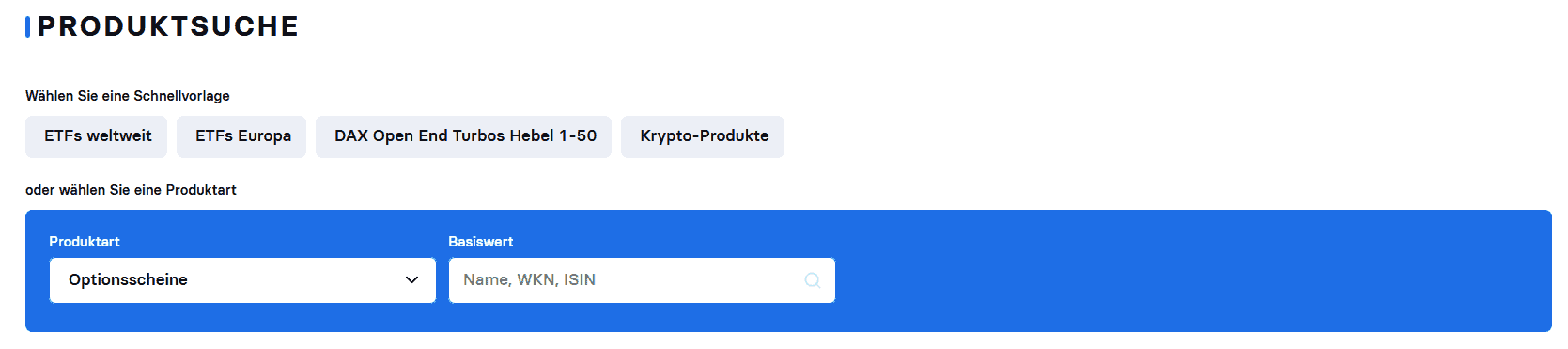 Optionsscheine suchen und finden – so geht man vor. Der ultimative Guide. Optionsscheinfinder bei Stock3 Grundauswahl