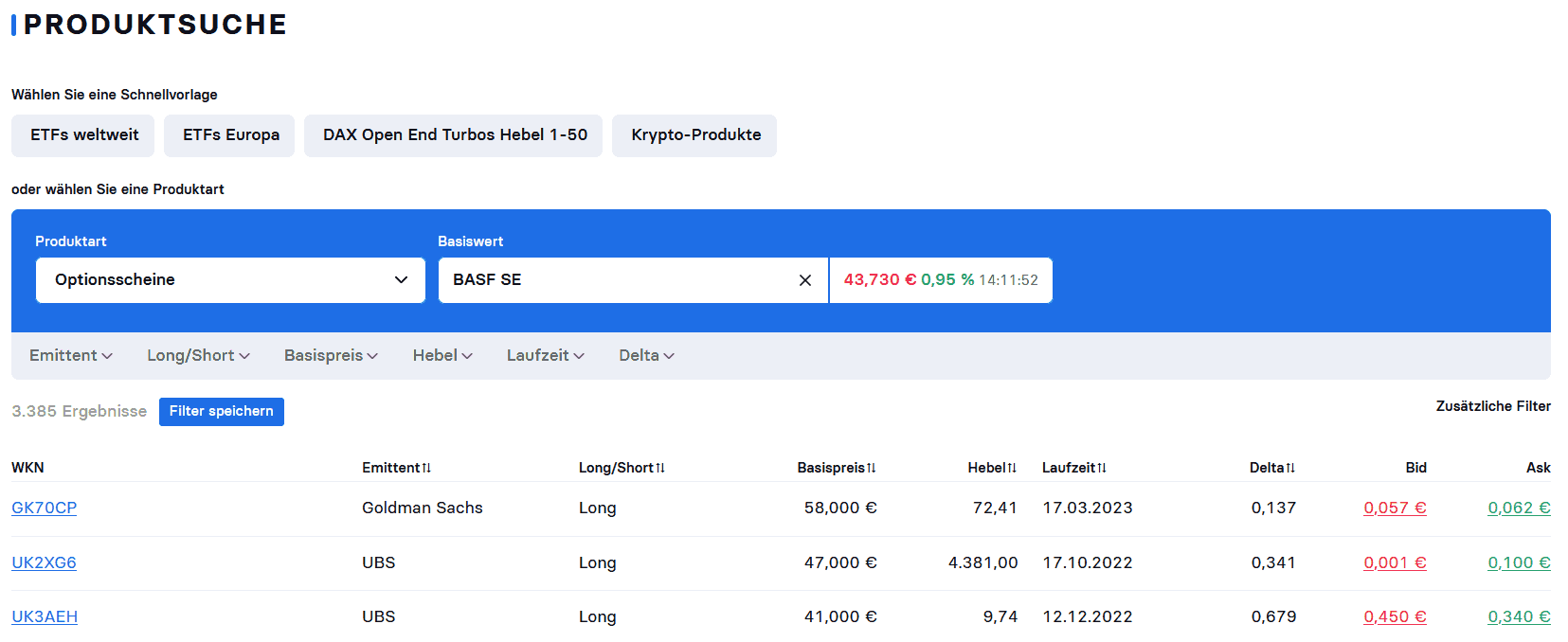 Optionsscheine suchen und finden – so geht man vor. Der ultimative Guide. Optionsscheinfinder bei Stock 3 in Detailansicht