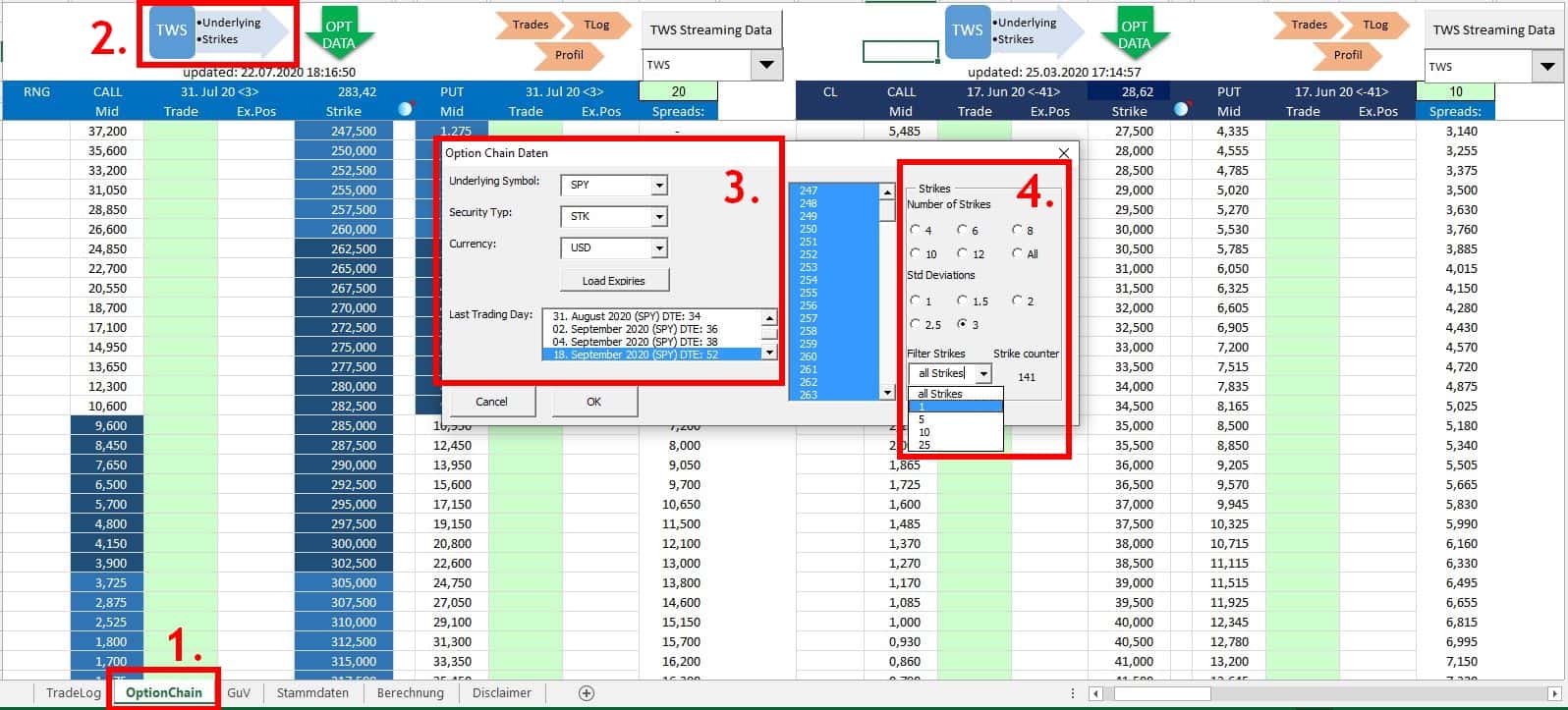 Optionsuniversum - Erfahrung mit der GuV Software (2025) Screenshot über die ersten Schritte in der GuV Software von Optionsuniversum