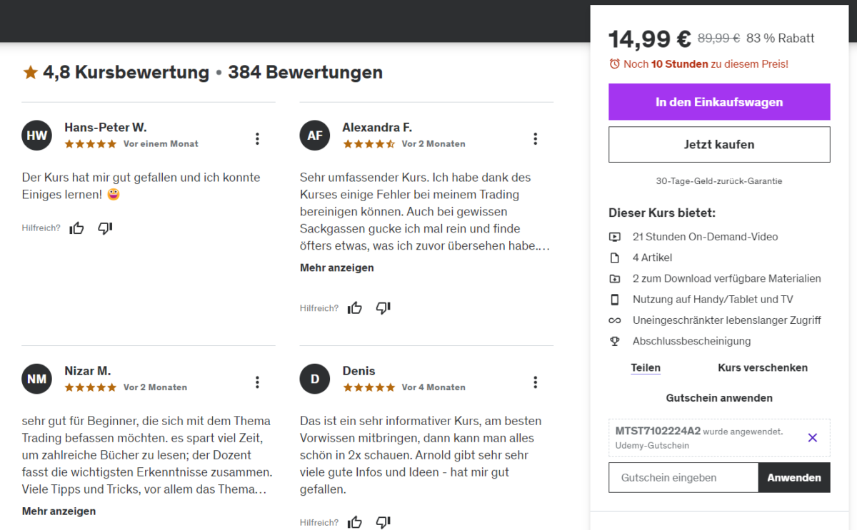 Trading-Kurse von Udemy: Erfahrung, Kosten, Bewertung Bewertung und Kosten der Trading Kurse auf Udemy