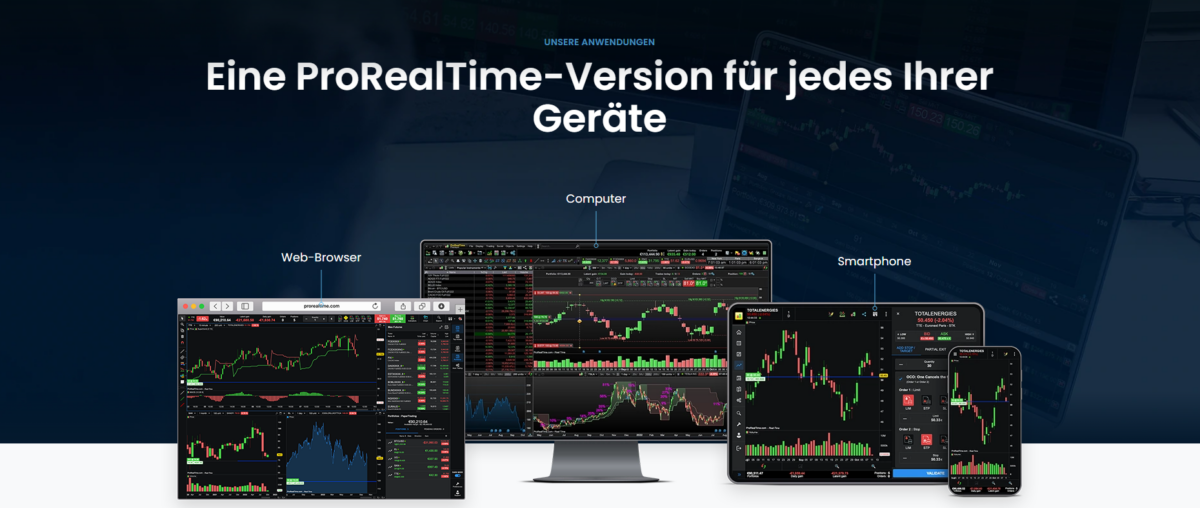 ProRealTime Börsensoftware – Angebot, Erfahrungen & Kosten (2025) ein blick auf die webseite von prorealtime mit den angebotenen plattformen