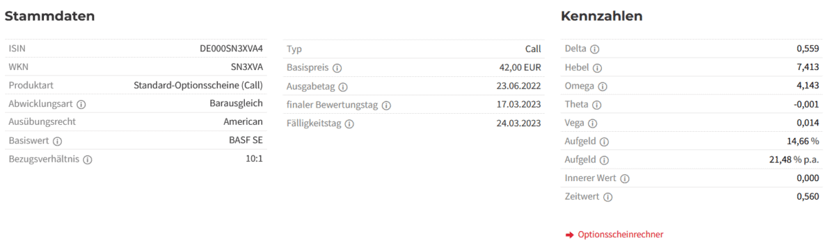 Optionsscheinrechner verstehen & optimal nutzen – der ultimative Guide (2025) Stammdaten Beispiel-Optionsschein der Societe Generale