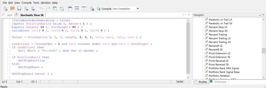 MultiCharts Software - Test und Erfahrungen (2025) Der PowerLanguage Editor mit dessen Hilfe Strategien einfach und unkompliziert erstellt werden können.