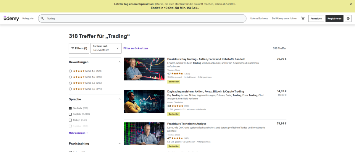 Trading-Kurse von Udemy: Erfahrung, Kosten, Bewertung Trading-Kurse auf Udemy