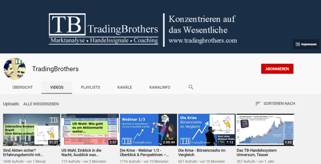 TradingBrothers - Handelssysteme und Trader-Ausbildung (2025) TradingBrothers YouTube Kanal